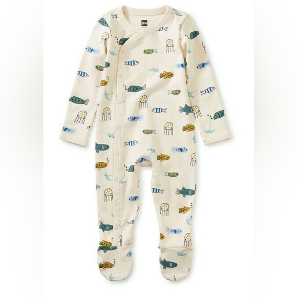 TEA COLLECTION Sea Life Side Snap Footed Romper NWT Boys 0/3 month - Picture 1 of 1